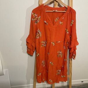 Fig & Flower, embroidered orange dress size extra large, midi dress
